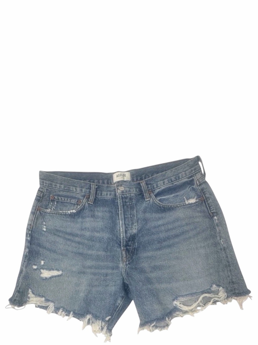 Agolde Parker Long Cut Off Jean Shorts Size 32 In Heatwave Wash Raw Frayed Hem